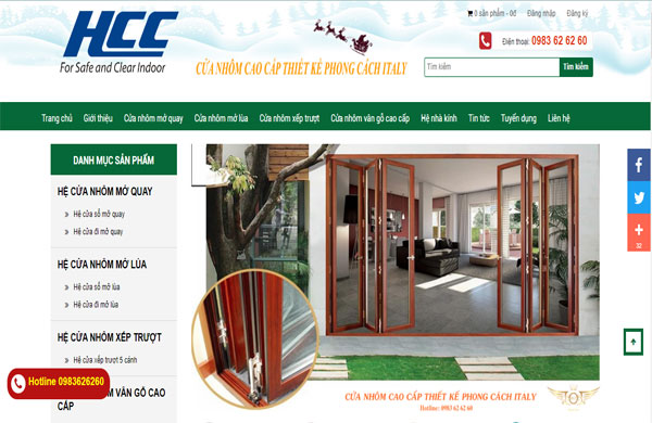 mẫu thiết kế website nhôm kính đẹp mắt